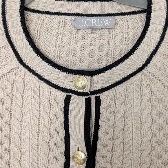 J. Crew Cropped Cable-knit Sweater - Classic Cardigan -Size Large tan black - Picture 3 of 15
